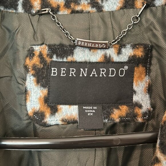 Bernardo Blue Leopard Coat Size 2X New Pockets Hidden Button Down Heavy - Picture 5 of 9